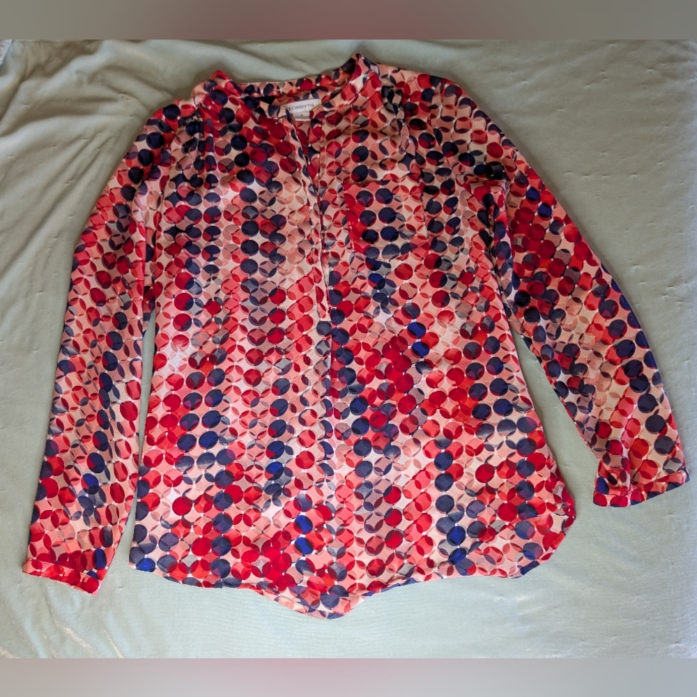 Liz Claiborne Blouse - Red, White and Blue - 3/4 Button Front - Small